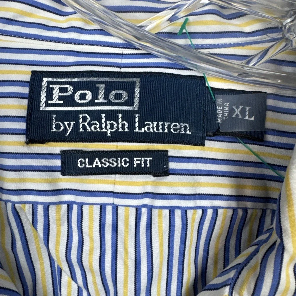Polo Ralph Lauren Classic Fit Dress Shirt Mens XL Blue White Yellow‎ Stripe